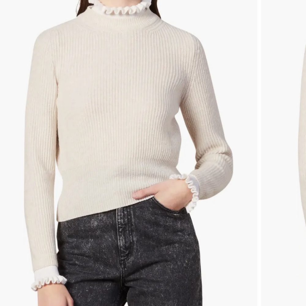 Sandro Wool Cream Ribbed Sweater